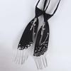 Geometric Black Satin Tie With Crown Chain Pearl Tassels For Business And Party Wear