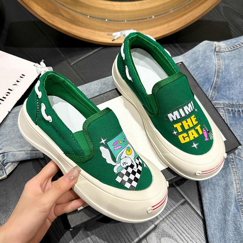 

Граффити маленькие белые туфли летние тонкие с мелким вырезом женские повседневные туфли на платформе парусиновые женские туфли партия 40 зелёный