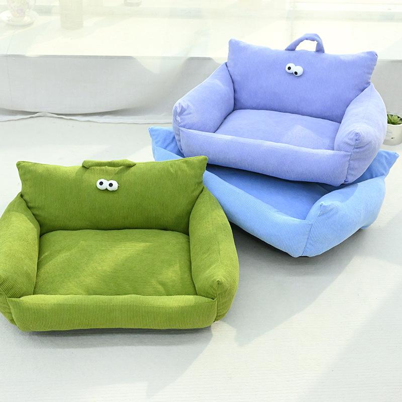 Big-eyed Doghouse Cat Nest Striped Sofa Shaped Nest Macaron Pet Nest Small and Medium-sized Pet Mattress