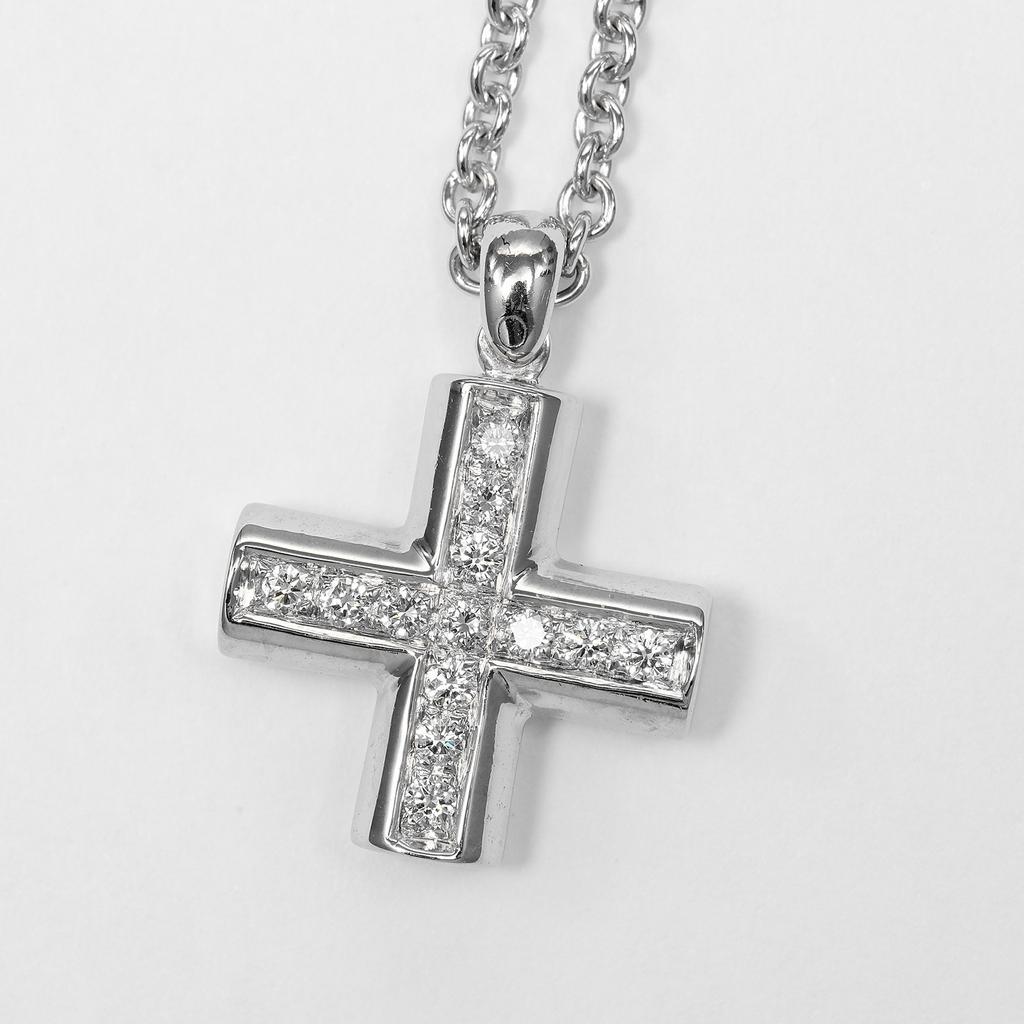 BVLGARI Greek Cross Necklace K18 white gold/diamond 8.87g Women Used