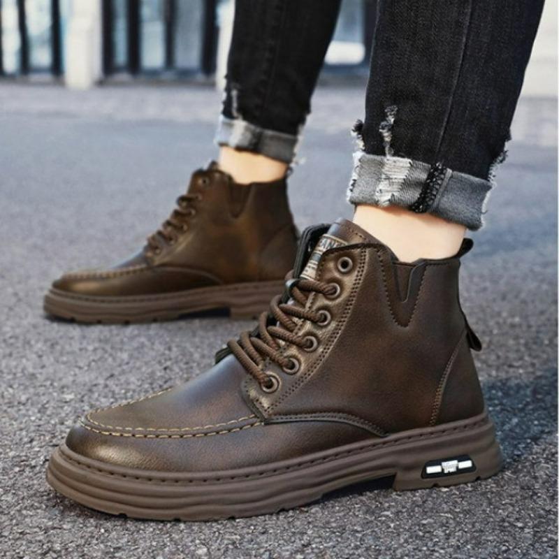 Pánské boty Móda Kožené Pánské kotníkové boty Podzim Outdoor Platforma Turistika Návrhář Luxusní Ležérní Vysoké boty Botas Masculino