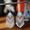 Bohemian Ethnische Bunte Strass Acryl Tropfen Ohrringe für Frauen Vintage Lange Antike Silber Farbe Quaste Ohrringe Schmuck