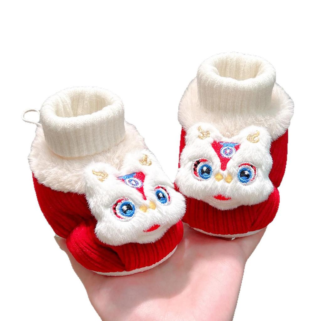New Year Baby Shoes: Velvet-Lined Tiger Head Pre-Walkers (0-12 Months)