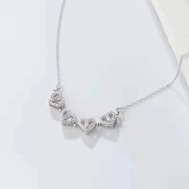 Four-Leaf Clover Multi-Wear Folding Clavicle Necklace with Full Diamond Love Design