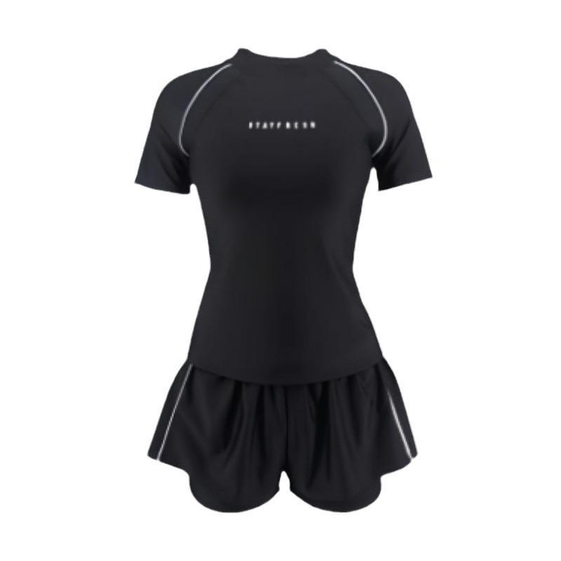 

Женский консервативный купальник-двойка большого размера с коротким рукавом S [80-90 jin] чёрный