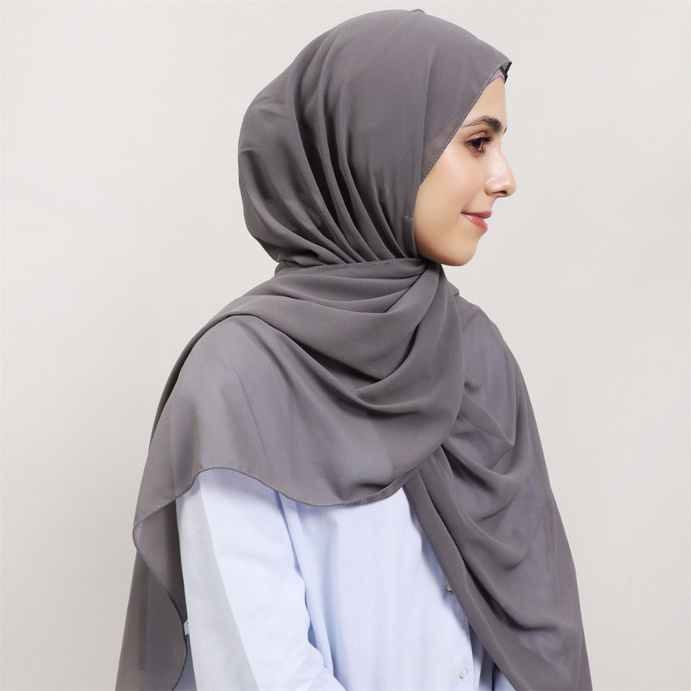 Solid Color Muslim Long Headscarf Bulit-In Magnets Women Chiffon Shawl Islamic Head Wrap  Summer