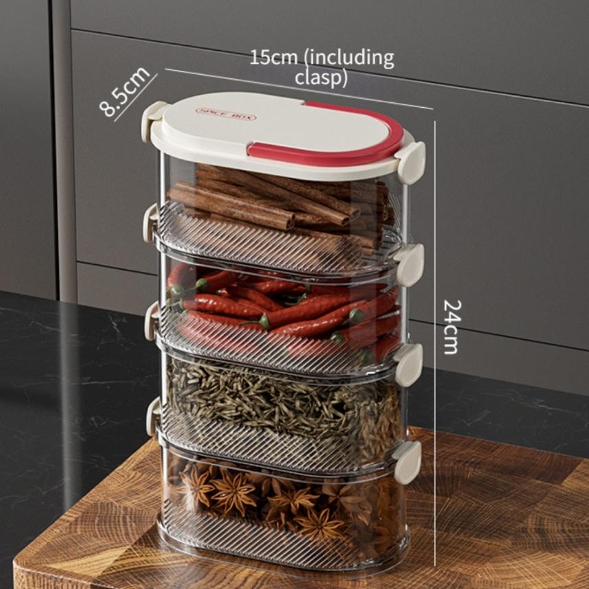 4Pcs Stackable Airtight Spice Storage Container Kitchen Organizer For Herbs Grains Kitchen Container 15x8.5x24cm