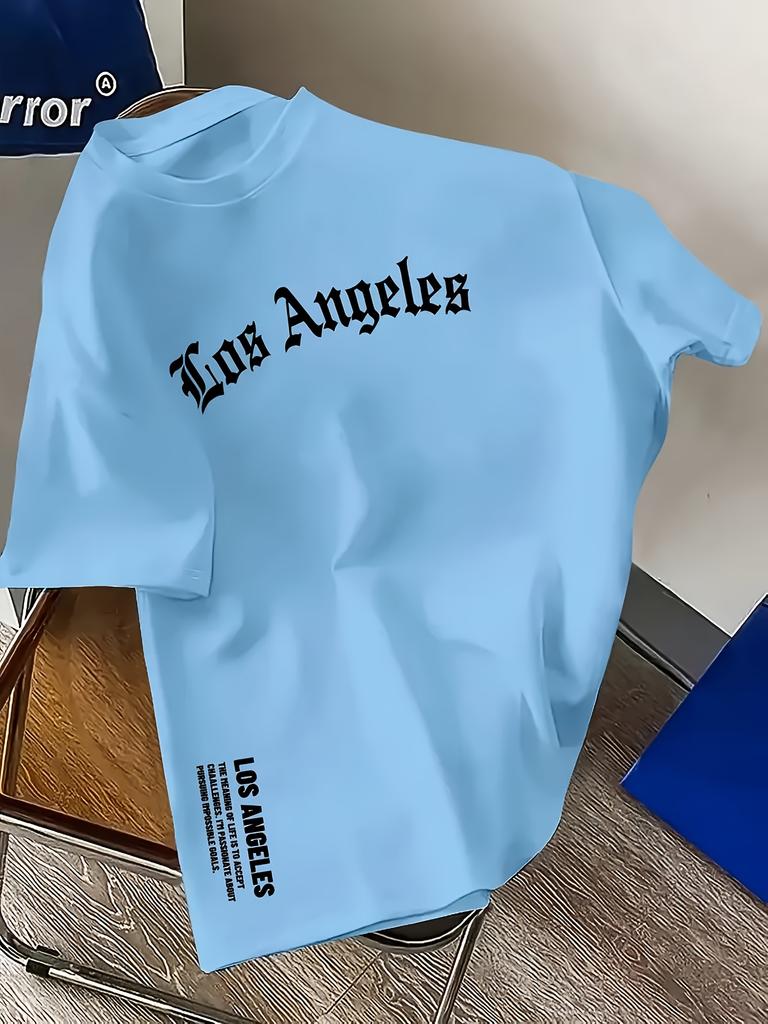 Retro Los Angeles Graphic Tee with Bold Gothic Lettering and Chest Print Men's T-shirt Summer Casual Wear