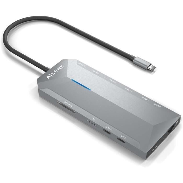 Convertisseur USB-C 12 En 1 - AISENS - ASUC-12P005 - 2 X HDMI 4K - Aluminium - Gris