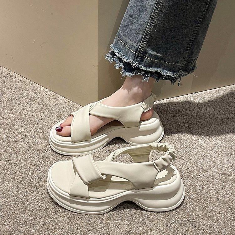 French Sandals Women's Outer Wear 2025 Summer New Thick-soled Muffin Women's Shoes Small Height Increase Roman Beach Shoes