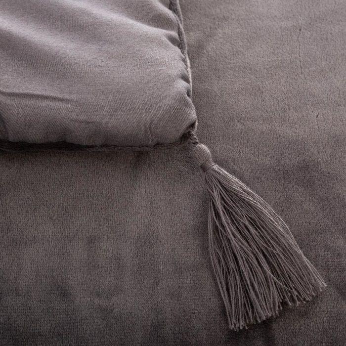 Edredon velours et pompons 80 x 180 cm Gris