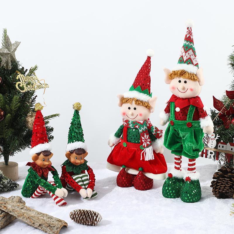 Stretchable Elf Boy Doll Christmas Decoration - Red & Green Sitting or Standing Display