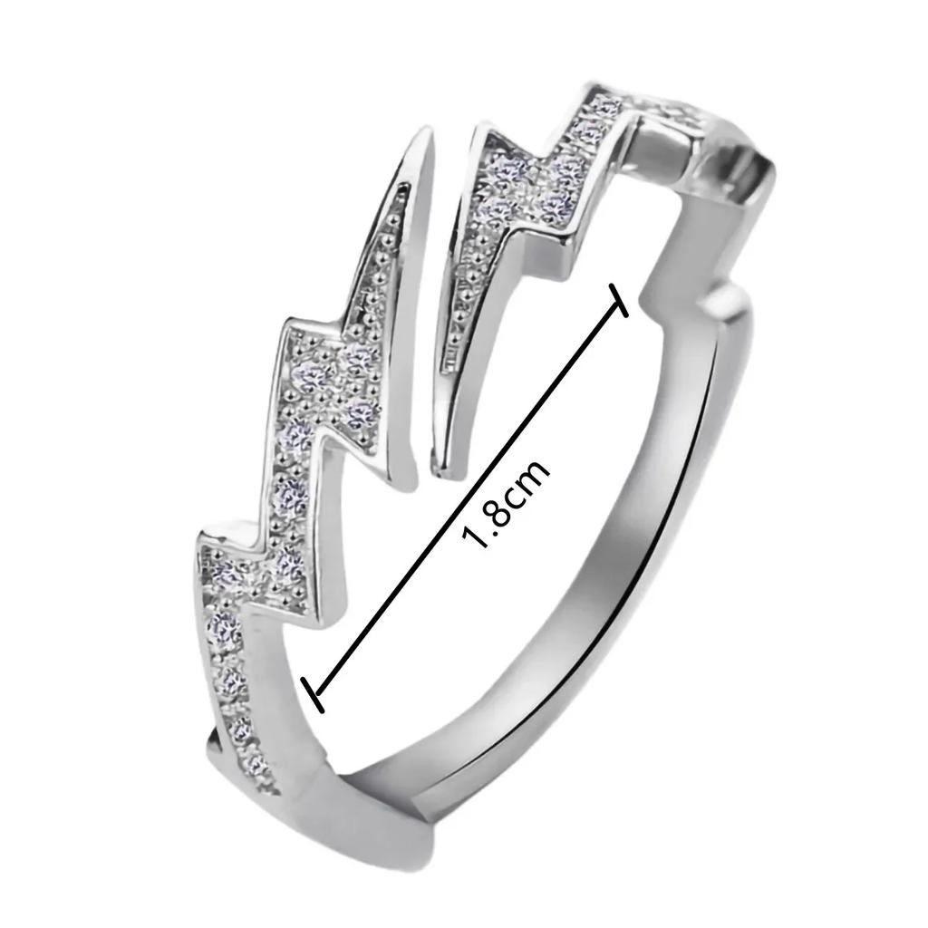 Punk Hip Hop Silver Color Zircon Lightning Open Rings for Men Fashion Jewelry Gift Creative Adjustable Ring