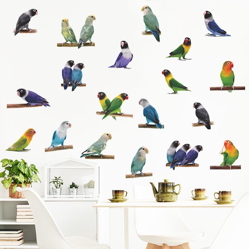Cartoon Papegaaien Zwerm Muursticker Zelfklevend Verwijderbaar voor Kinderkamer Woonkamer Huisdecoratie