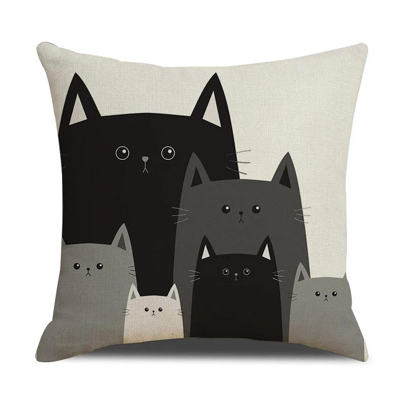 Black And White Cute Cat Printed Cushion Cover Home Decorative Sofa Pillow Covers Coffee Chair Throw Pillow Case Car Pillowcase