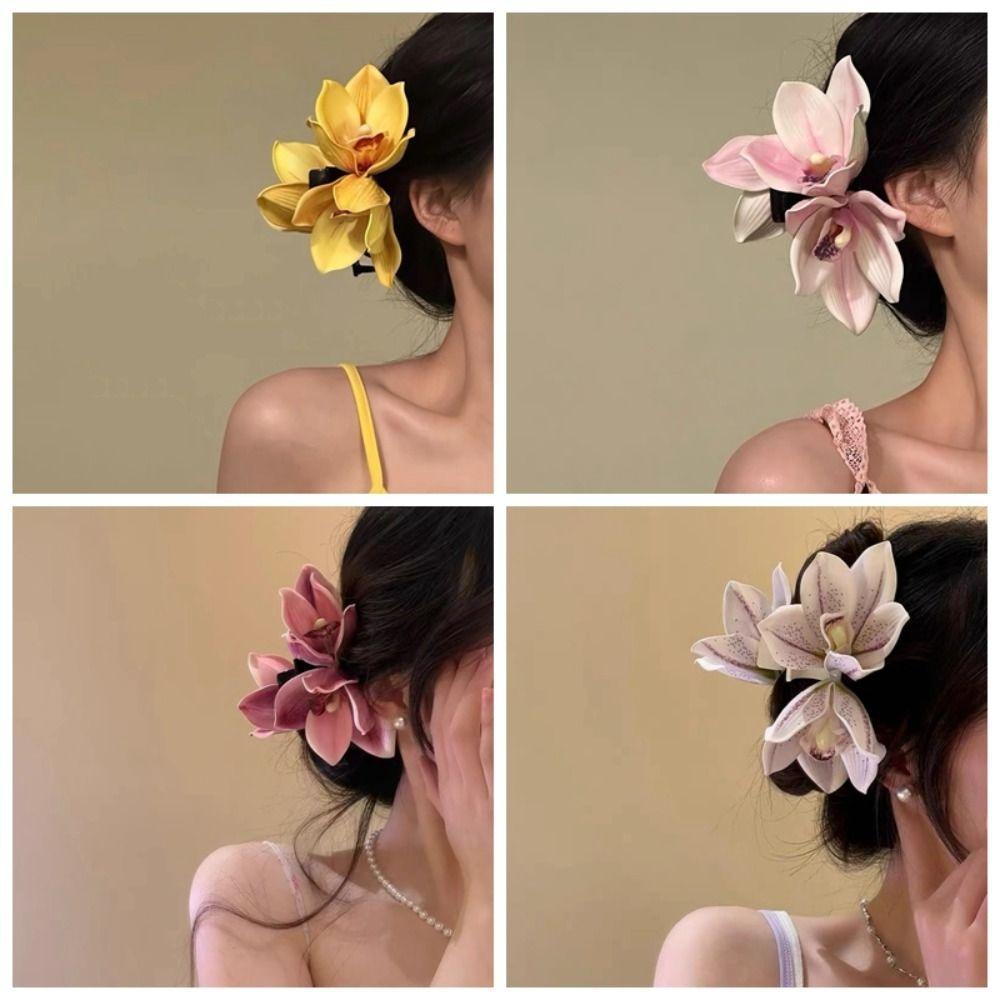 Large Orchid Hair Clip Seaside Holiday Style Side Clip Elegant Flower Hairpin  Women
