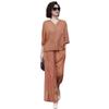 Women's Summer Slimming Two-Piece Set: Short Sleeve Top & Wide Leg Pants, Korean Style for Middle-Aged Moms (2025 Collection)
