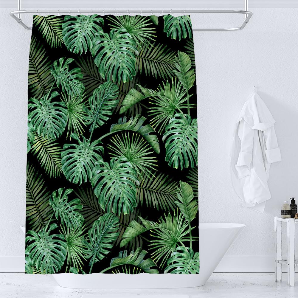 

Green Plant Leaf Vines Floral Shower Curtain Print Nordic Minimalist Polyster Fabric Home Decor Bathroom Curtains with Hooks W90xH180cm