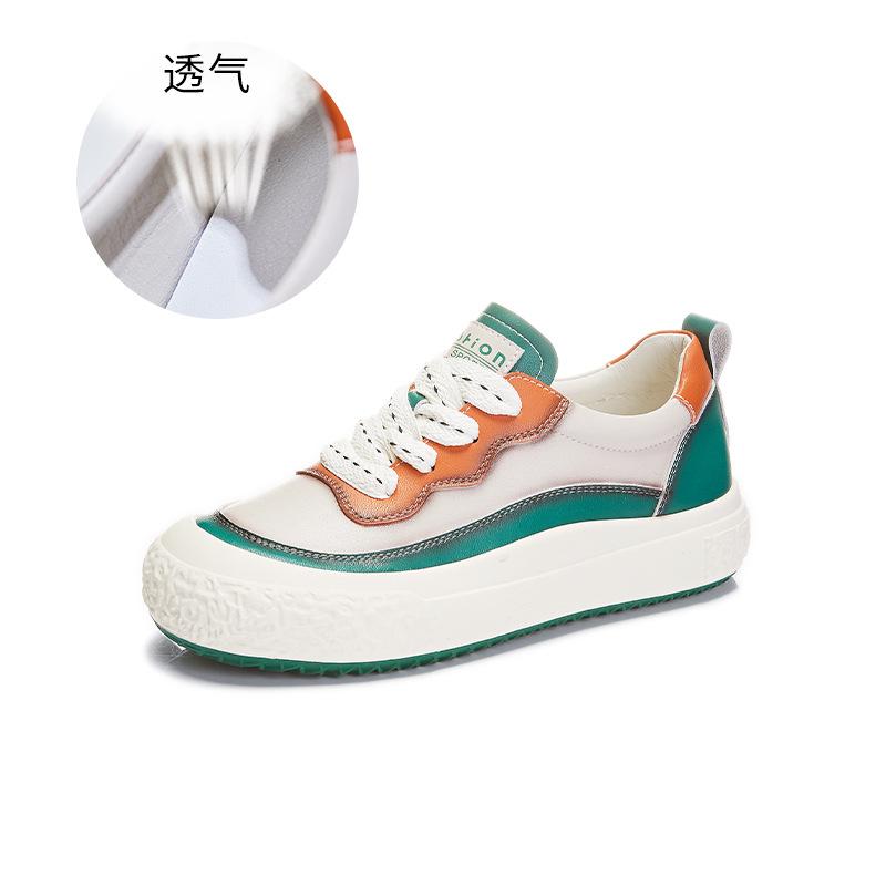 

Женские туфли из натуральной кожи, весна 2025, новые женские туфли в ретро-стиле, маленькие белые туфли, женские туфли на плоской подошве, универсальные повседневные туфли для детей 35 оранжевый