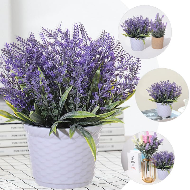 GALPADA Artificial Lavender Plants, Potted Plants, Set of 2 (Purple & Yellow), Fake Greenery, Bonsai Style, PVC, Fade-Resistant, Never Wilts, Desktop