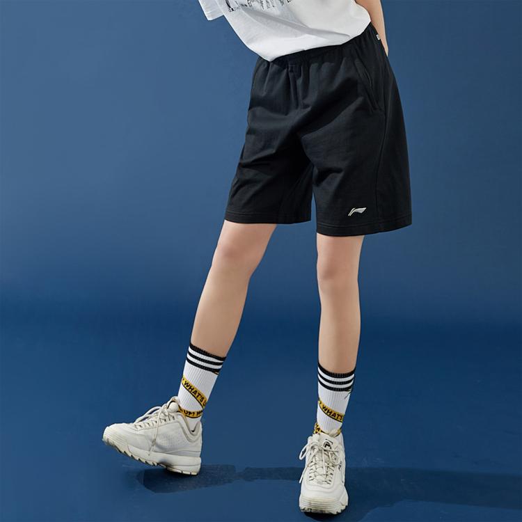 Li Ning Logo Print Straight Loose Shorts Unisex Shorts Black YKST053-1