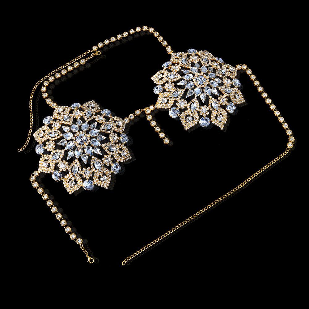 2022 Damen Blume Strass BH Brustkette Körperschmuck Abend Elegante Kleidung Dessous Sexy Kristall Tanzbekleidung