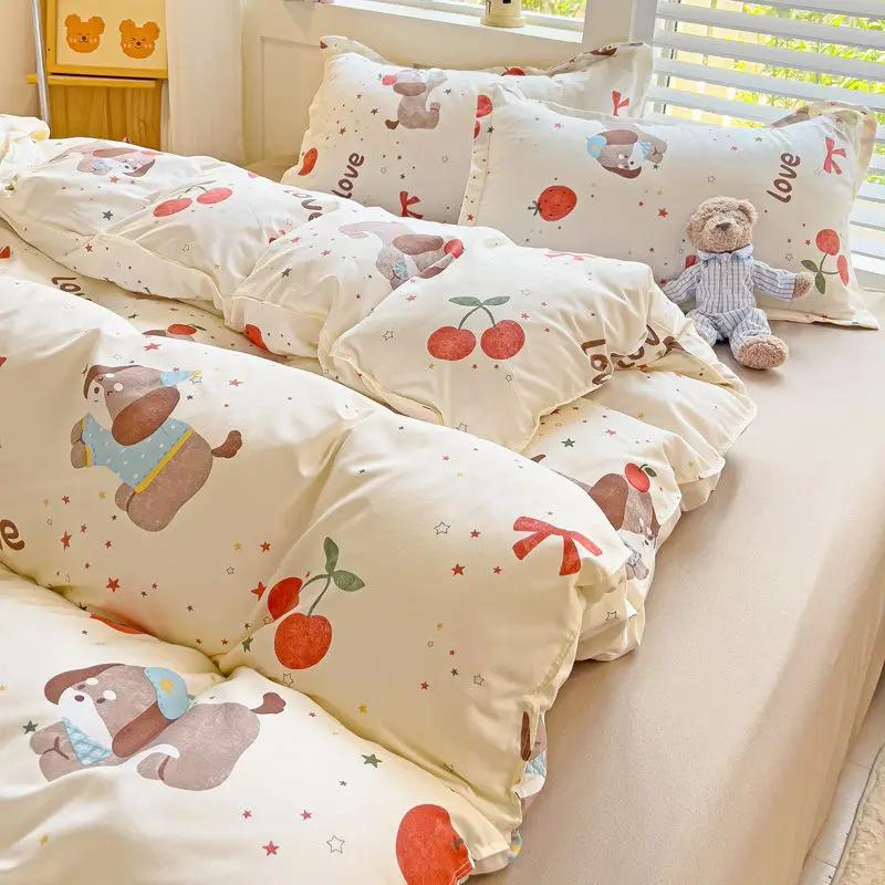 Girls Boys New Bed Linen Lucky Dog Bedding Set Cute Cartoon No Filler Twin Full Size Duvet Cover Flat Sheet Pillowcase Fashion