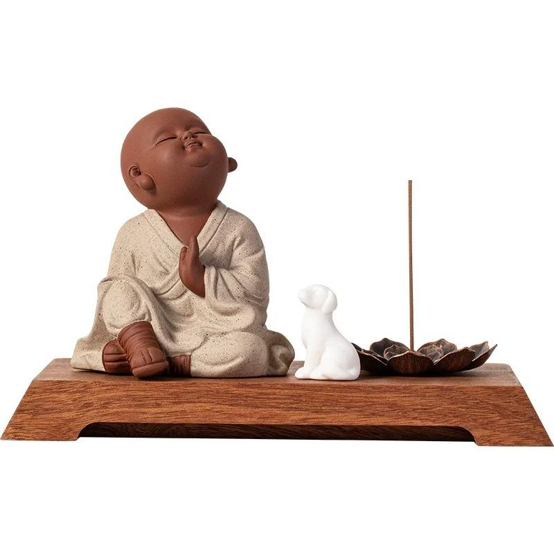 Zen Tea Pet, Cute Little Monk Figurine for Tea Table, Zen Meditation Ornament for Home Office Desk