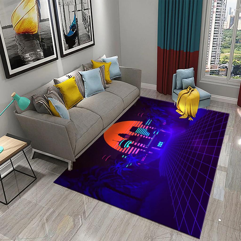3D Colorful Neon Wave Carpet Rug for Living Room Kids Bedroom Decor Kids Play Crawling Floor Mat Bathroom Kitchen Non-slip Rugs