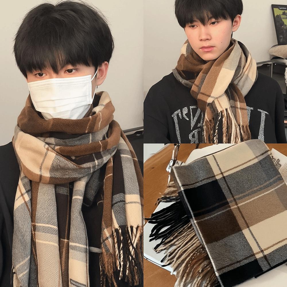 Plush Winter Cashmere Scarves Tassel Long Shawl Simple Plaid Wool Scarf Student