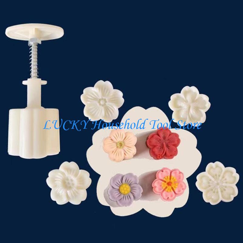 J0MC Creative Flower Mooncakes Baking Stamp Unique Flower Mooncakes Crafting Molds China Mainland