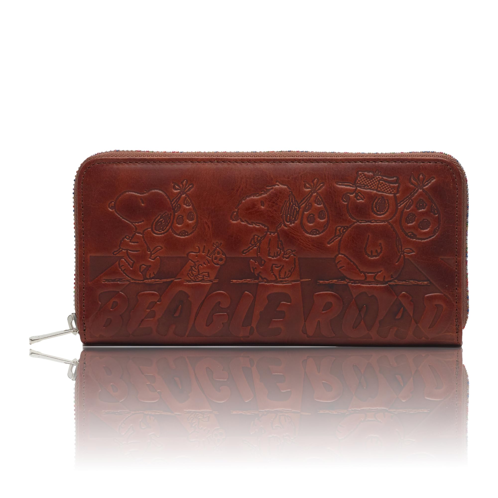 

PEANUTS SNOOPY BEAGLE ROAD Wallet Long Wallet Leather Large Capacity Round Zipper Leather Snoopy 73001 Brown [Nadaya] Men s Women s
