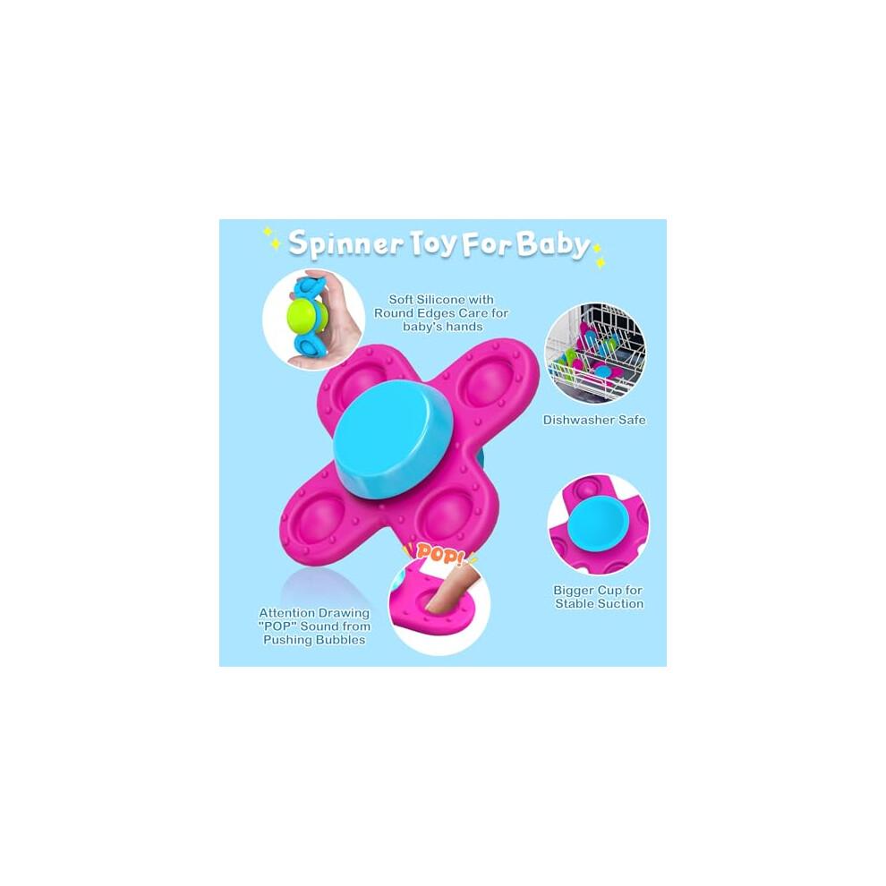 Guibola Saugnapf Spinner Spielzeug, 3 Stück Starke Saugnäpfe Spinner für Babys mit Silikon Baby Badewannenspielzeug Fidget Spinner Spielzeug Sensorisches Spielzeug für