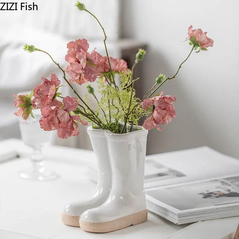 Boots Shaped Ceramic Vase Potted Flower Pots Desk Decoration Flower Arrangement Room Aesthetics Modern Home Decor Floral Vases