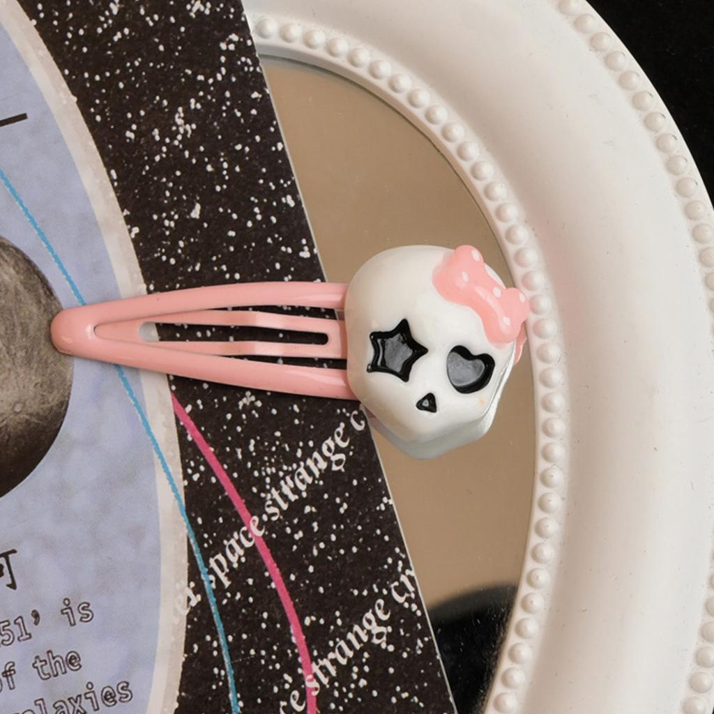 Sweet Hair Clip Lovely Cartoon Skull Shape Snap Hairpin Pink Color Hair Clip for Spring Summer Hairpins for Teenagers