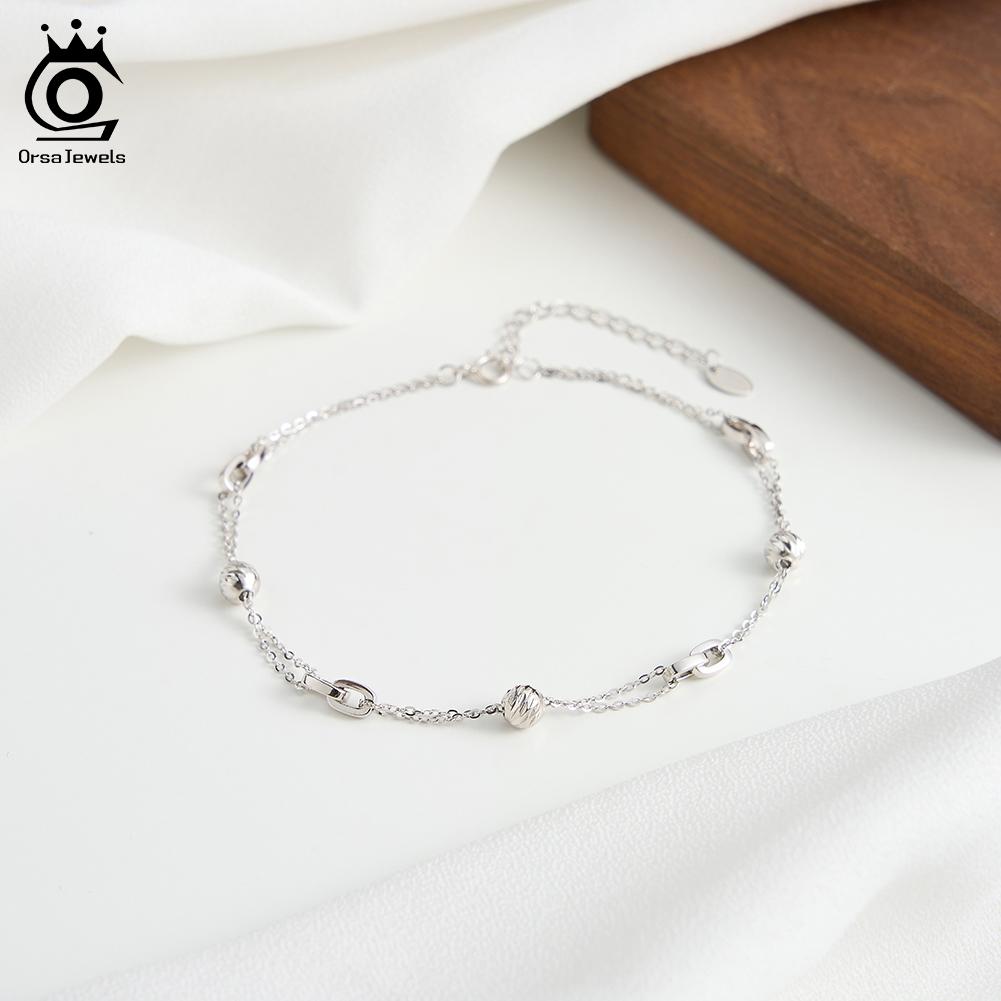 ORSA JEWELS Elegant Layered 925 Sterling Silver Lock Anklet for Women Adjustable Summer Fashion Foot Chains Jewelry SA106
