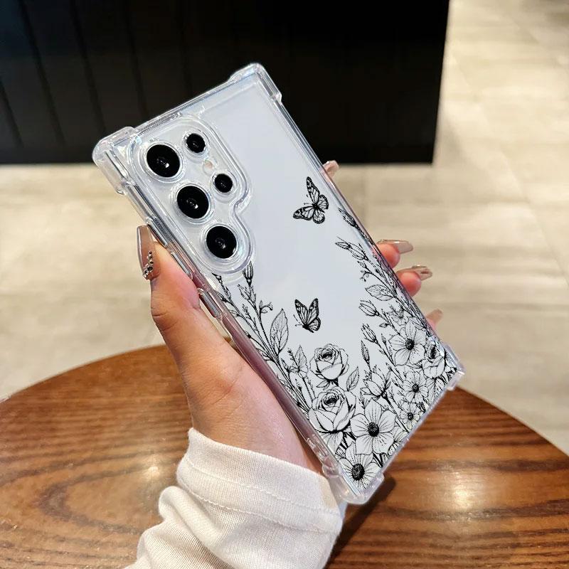 Beautiful Flowers Leaf Phone Case For Samsung Galaxy S25 FE S26 S24 S23 S22 S21 S20 Ultra S26 Plus S25FE Clear Shockproof Cover