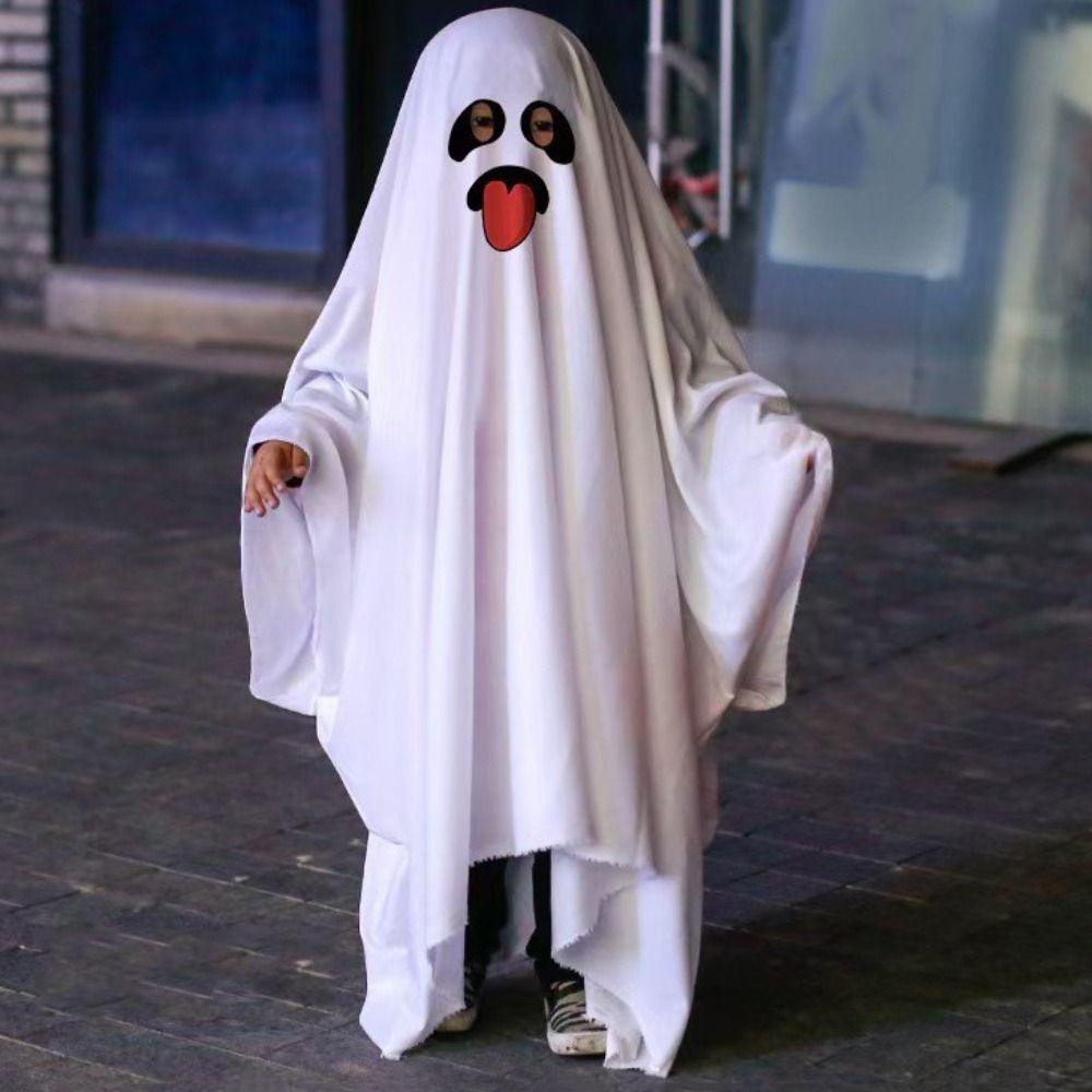 Scary Ghost Poncho Robe White Ghost Cosplay Costume Funny Halloween Cloak Cape  Stage Performance