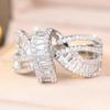 Charming Silver Color Twisted Ring for Women Baguette Cut Zircon Banquet Fashion Jewelry Gift