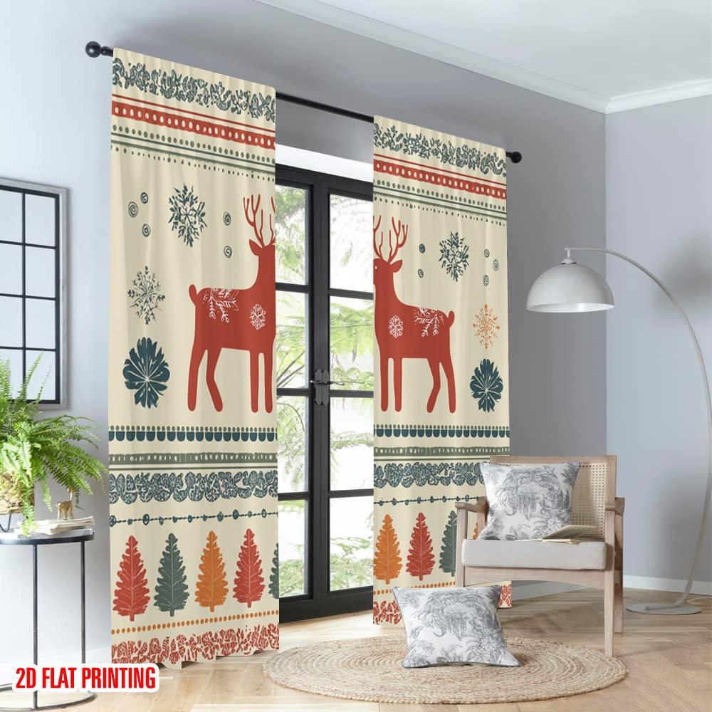 2 Stück 2D Flachdruck Weihnachtsvorhänge Weihnachten Rentier Schneeflocken Bäume Digital Gedruckte Polyester Vorhänge Geburtstagsparty Gebrauch