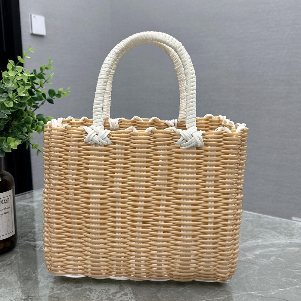 New Imitation Rattan Storage Basket Square Plastic Hanging Baskets Hand-woven with Handle Woven Handbag Flower