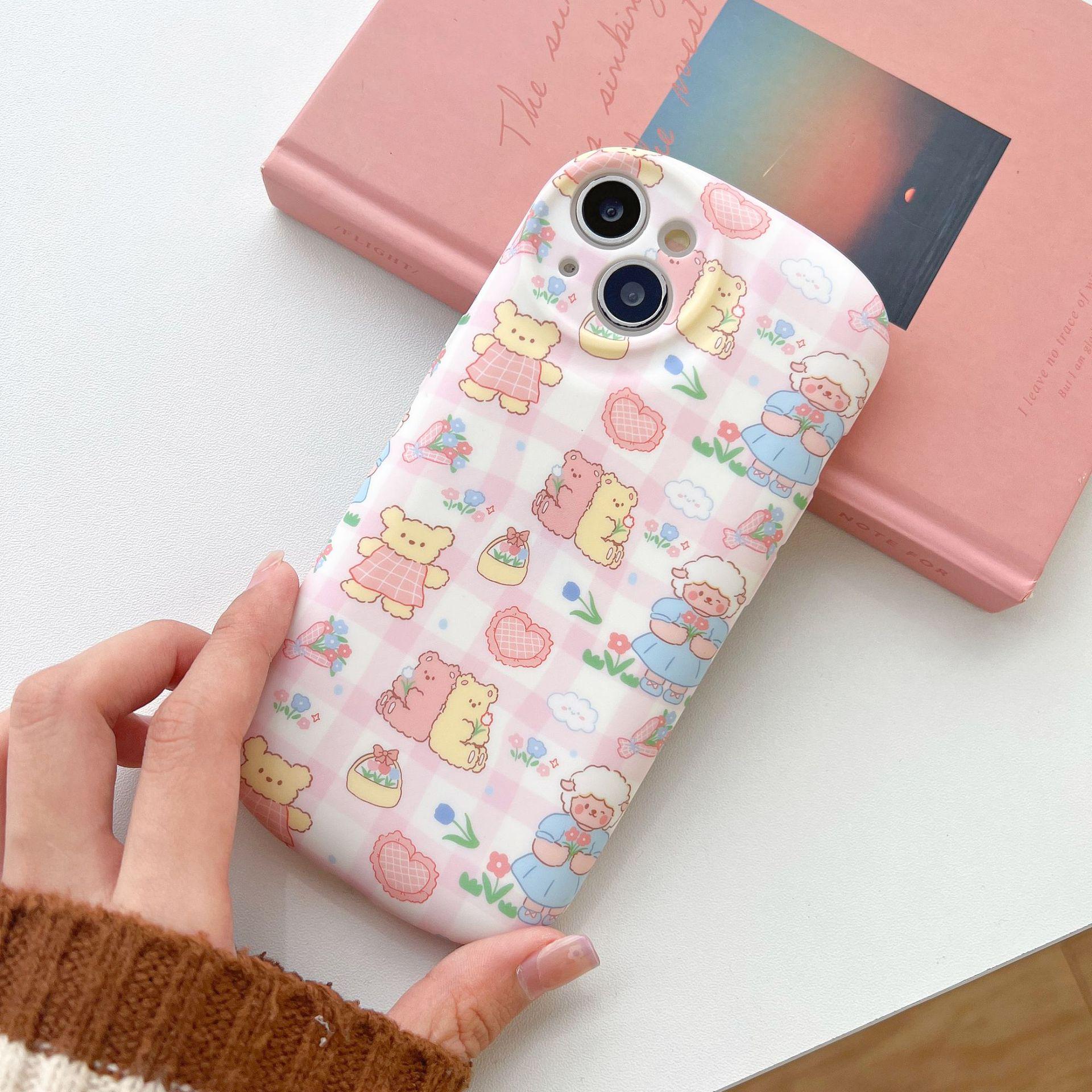 

Милый розовый чехол с изображением медведя для iPhone 15 Pro Max / 14 / 13 16Pro Max