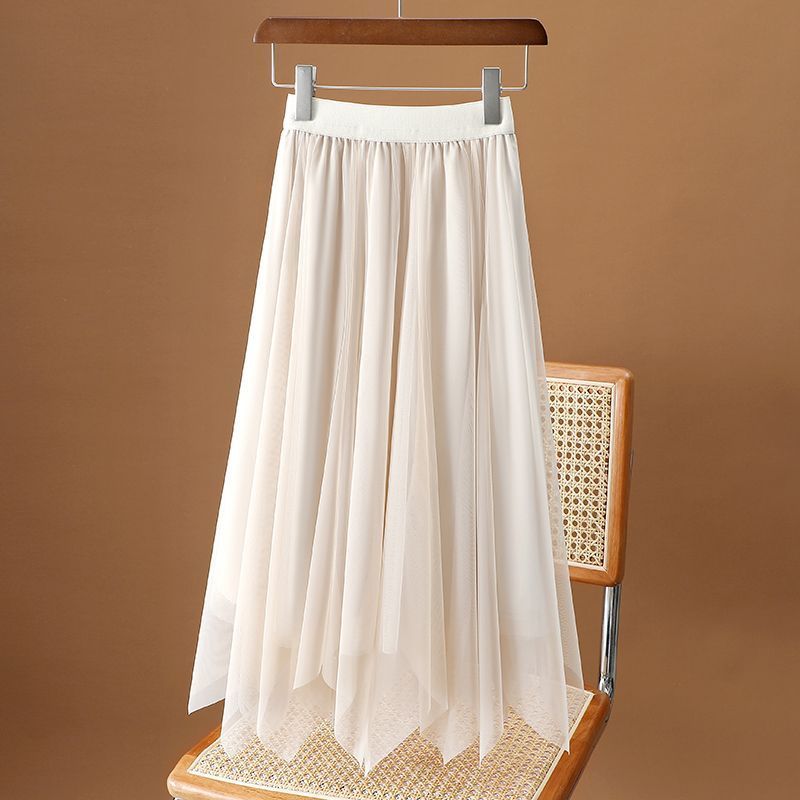 Women's Summer High-Waist Irregular Flowing Sheer Midi Skirt - Elegant Fairycore Long Skirt with Premium Shine