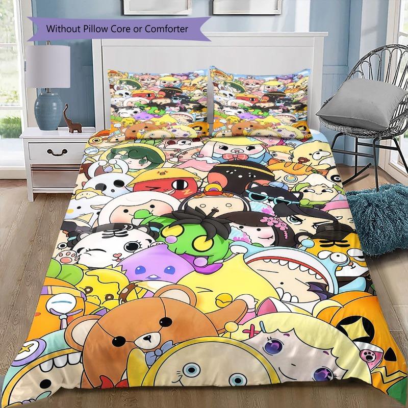 Kirby Chef Comic Print 3PCS Bedding Set, Duvet Cover with Pillowcases, No Comforter Included 135x200cm