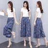 Summer Wide Leg Pants Women Ethnic Style Elastic High Waist Print Pants Female Casual Summer Calf-Length Pants Skirts