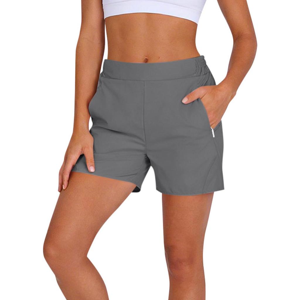 Damen High Waist Freizeit-Shorts mit Taschen Elastischer Bund Entspannte Passform Leichter Stoff für den Alltag