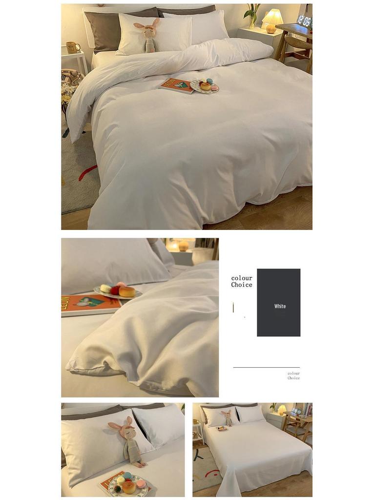 Solid Color Flannel Bedding Set: Bed Sheet, Duvet Cover, Pillowcase - Reactive Print, Three-Piece Set