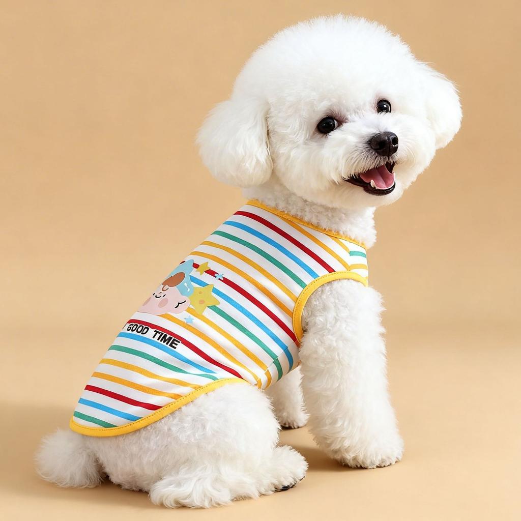 Dog Clothing Cartoon Striped Round Neck Vest Spring Summer New Teddy Bear Puppy Pet Clothing Fashion Striped Vest