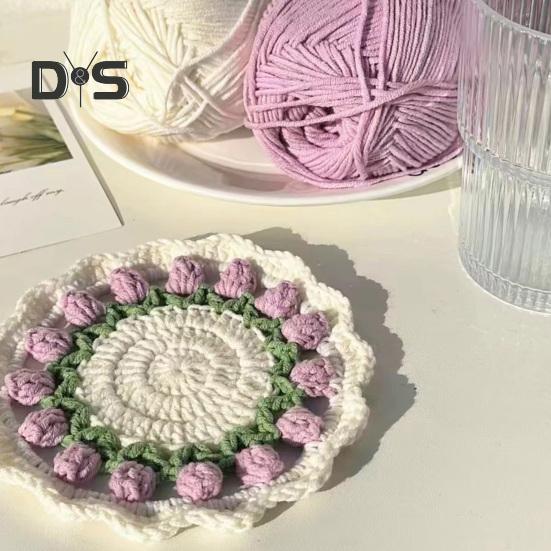 Descanso de Copo Tulipa de Crochê Feito à Mão Almofadas de Flores para Xícaras de Café Chá Multiuso Decoração de Casa Bar e Presente Criativo para Chá de Casa Novos Aniversários