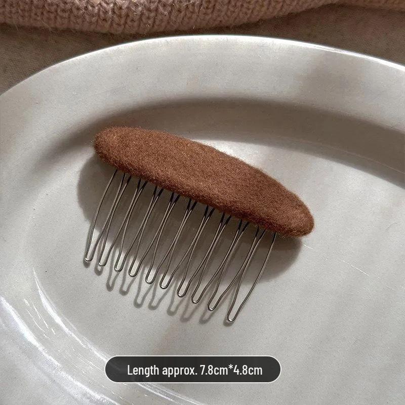 Korean Retro Woolen Hair Clip for Women - Elegant 2026 High-End Princess Comb for Bangs & Loose Hair Styling